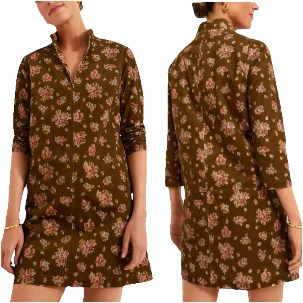 NEW Tuckernuck Hazel Bouquet Brown Corduroy Clifton V-neck Dress Plus Size‎ XXL
